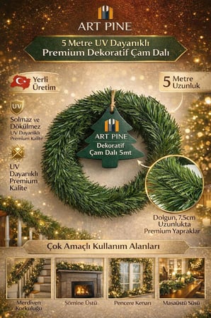 Yılbaşı -Premium Exclusive Master - Yapay Yeşil Garland 5 mt. - UV Dayanıklı - Hobi Parti Eğlence