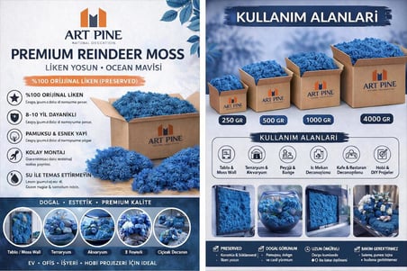 Premium Preserved Şoklanmış Mavi Renk ReindeerMoss - Likenmoss Terraryum Yosunu 4kg