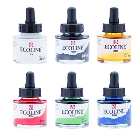 Talens Ecoline Sıvı Suluboya Mürekkep 30ml 6'lı Set Ana Renkler