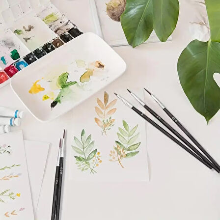 Art Tone Detay İçin 3'Lü Adet Fırça Seti No: 0-00-000 Çizgi için Minyatür Sulu , Akrilik, Guaj, Yağlı Boya