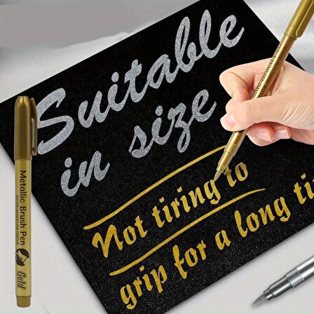 Art Tone 2'li Altın Gümüş Akrilik Marker Fırça Uçlu Keçeli Kalem Seti Posca Gibi Taş Kağıt Metal Tahta Cam