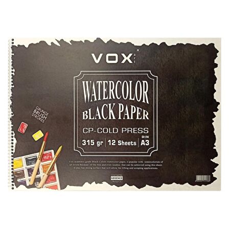 VOX Art Suluboya Sketch Defter A3 315gr 12 Yaprak Black Siyah