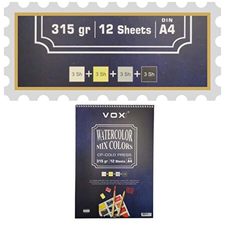 VOX Art Suluboya Sketch Defter A4 315gr 12 Yaprak Renkli