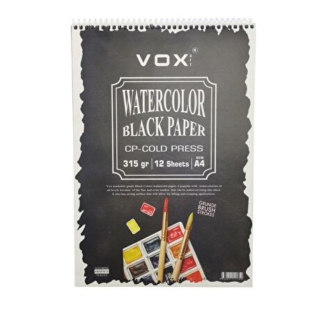 VOX Art Suluboya Sketch Defter A4 315gr 12 Yaprak Black Siyah