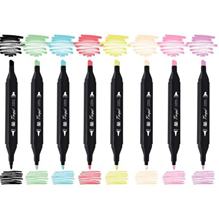 Tinge Twin Çift Uçlu Marker Kalemi 8'li Set Pastel Renkler