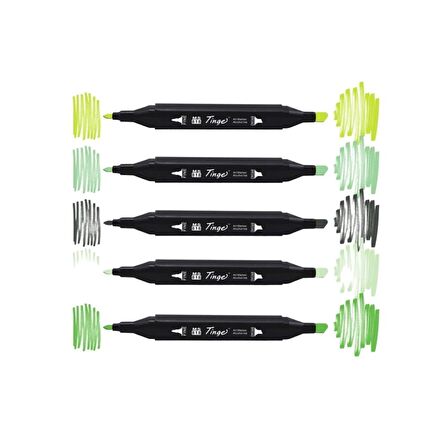 Tinge Twin Çift Uçlu Marker Kalemi 5'li Set Yeşil Tonları (Green Tonnes)