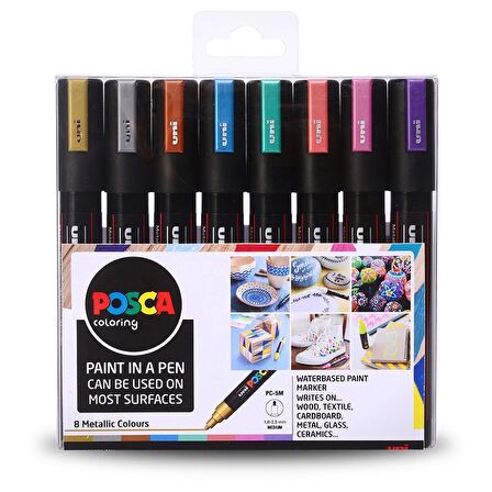 Uni Posca Marker Pc-5m (1.8-2.5mm) 8'li Metalik Set