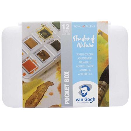 Van Gogh Sulu Boya Set Gölge ve Doğa Renkler 12'li  (Yarım Tab. - Defter ve Ekstra Fırça Hediyeli)