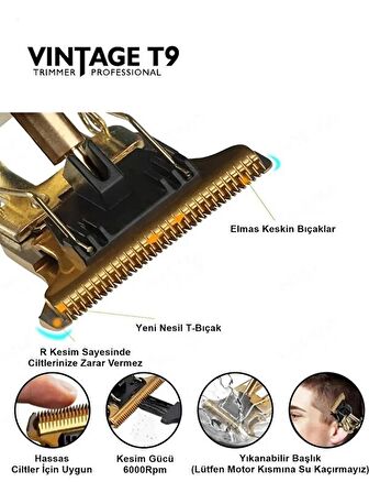 Vintage T9 Profesyonel Şarjlı Çok Fonksiyonlu Tıraş Makinesi