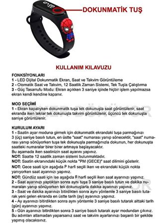 Örümcek Adam Spderman Figürlü Dijital LED Dokunmatik Ekranlı Su Geçirmez (Laci) (Akıllı Değil) Çocuk Kol Saati