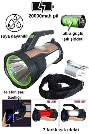 Ultra Güçlü 7 Farklı Moda Sahip Güneş Enerjili Powerbank Özellikli El Feneri T96
