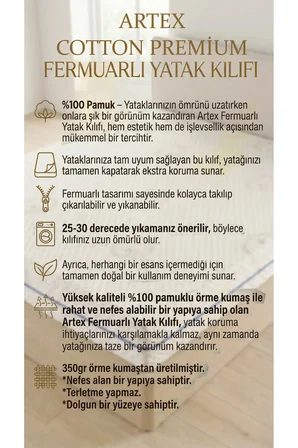 Cotton Premium Fermuarlı Yatak Kılıfı 160x200 Koruyucusu %100 Pamuklu Kılıf Kapitone Tek Kişilik