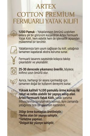 Cotton Premium Fermuarlı Yatak Kılıfı 140x190 Koruyucusu %100 Pamuklu Kılıf Kapitone Çift Kişilik