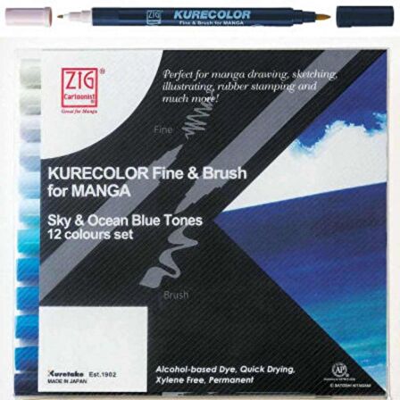 Zig Kurecolor Fine & Brush for Manga Sky & Ocean Blue Tones 12'li Set