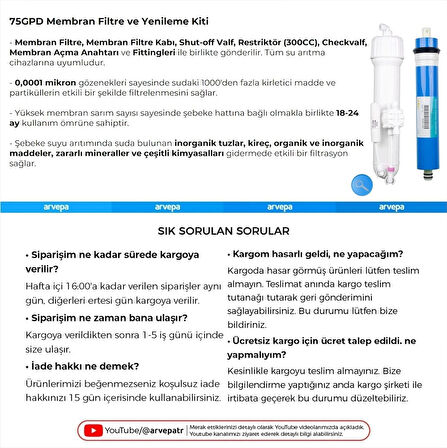 Su Arıtma Cihazı Membran Filtre ve Yenileme Kiti