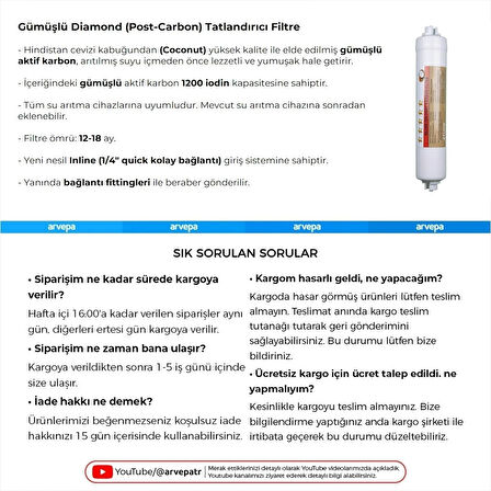 Su Arıtma Cihazı Coconut Gümüşlü 1200 Iodin Post Carbon Tatlandırıcı 25 Adet
