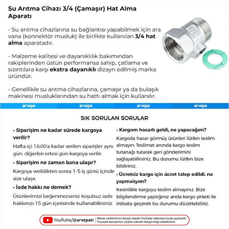 Su Arıtma Cihazı 3/4 (Çamaşır Makinesi) Hat Alma Aparatı