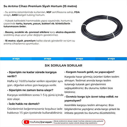 Su Arıtma Cihazı Premium Siyah Hortum (15 Metre)