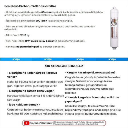 Su Arıtma Cihazı Coconut Eco Post Carbon Tatlandırıcı Filtre 25 Adet