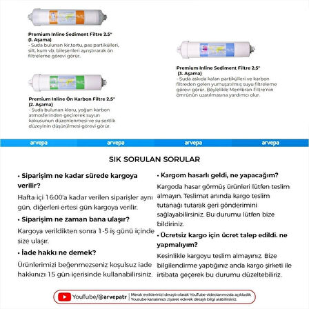 Su Arıtma Cihazı Premium Inline Ön Filtre Set 10 Takım