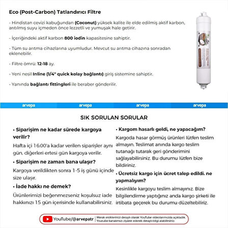 Su Arıtma Cihazı Coconut Eco Post Carbon Tatlandırıcı Filtre