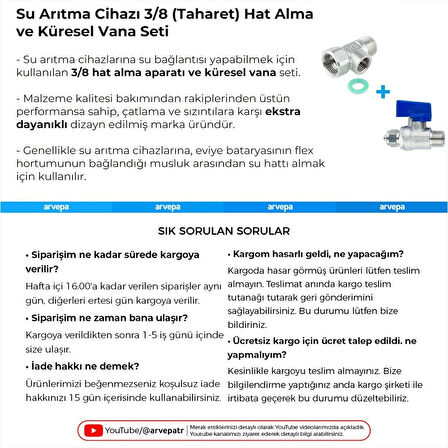 Su Arıtma Cihazı 3/8 (Taharet) Hat Alma ve Küresel Vana Seti