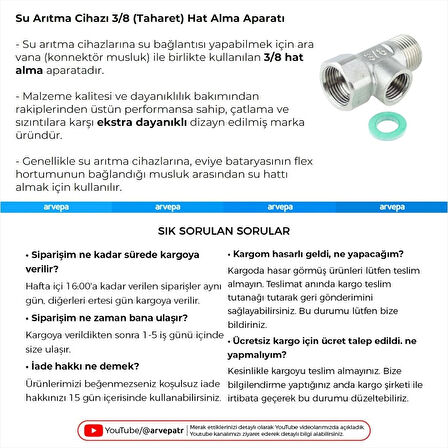 Su Arıtma Cihazı 3/8 (Taharet) Hat Alma Aparatı