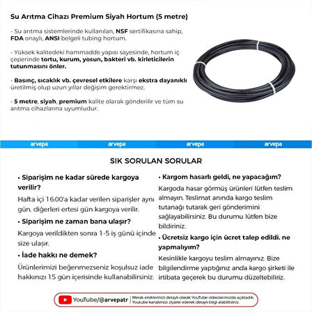 Su Arıtma Cihazı Premium Siyah Hortum (5 Metre)