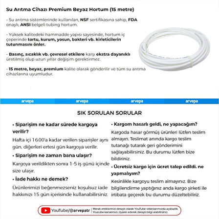 Su Arıtma Cihazı Premium Beyaz Hortum (15 Metre)