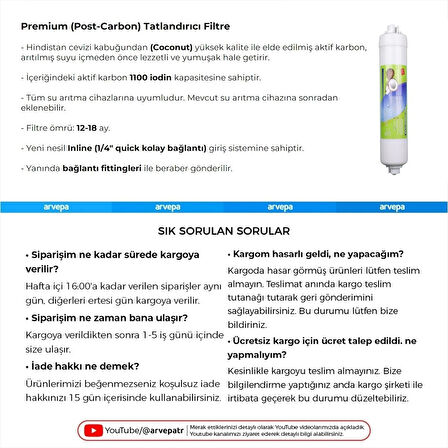 Su Arıtma Cihazı Coconut Premium Post Carbon Tatlandırıcı Filtre