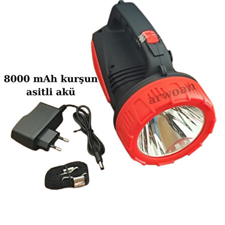 Şarjlı LED Projektör El Feneri | 50 Saat Kısa Kademe - 15 Saat Uzun Kademe | Kamp, Balıkçılık, Acil Durum