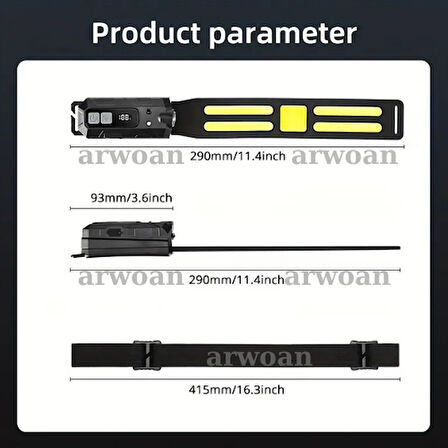 arwoan Sensörlü Ultra Parlak LED+COB Baş Lambası - Şarj Edilebilir, Ayarlanabilir Işın, Şarj Edilebilir Kafa Lambası