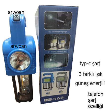 arwoan 38w kamp lambası el feneri powerbank özellikli