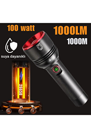 100 watt metal tasarım 1000 lümen 1000 metre zomlu el feneri or-2208-tg