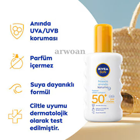 Nivea Sun SPF 50+ Hassas Anında Koruma Güneş Kremi 200 ml Sprey
