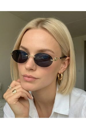 Arya Siyah Gold Çerçevesiz Metal Oval Kadın Güneş Gözlüğü