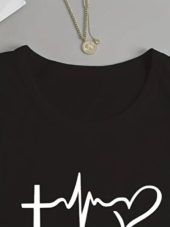 Kadın Uzun Kollu Bisiklet Yaka Yazı Baskılı Viskon Bluz