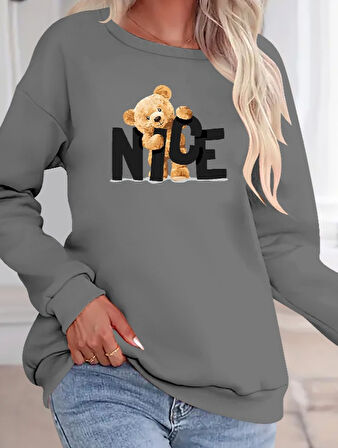 Kadın Uzun Kollu Bisiklet Yaka Viskon Iki Iplik Bluz