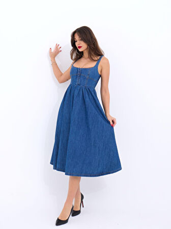 7143 KOT ELBİSE-MAVİ