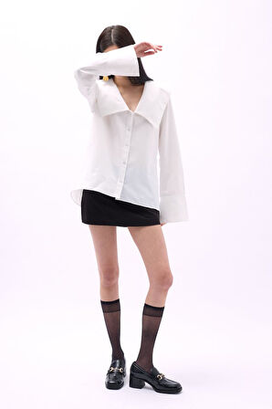 Geniş Yaka Volan Kol Gömlek