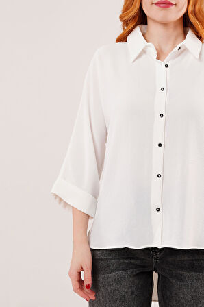 Kol Katlama Detaylı Beyaz Gömlek