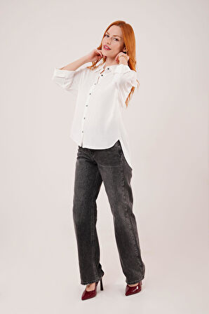 Kol Katlama Detaylı Beyaz Gömlek