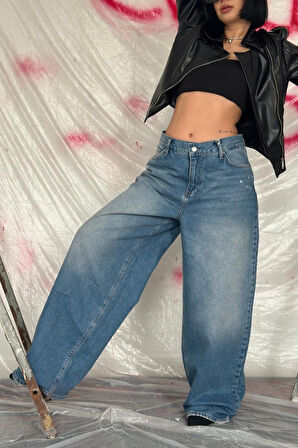 Lacivert Geniş Paça Jeans Pantolon