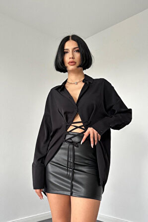 Beyaz Jesica Parçalı Bağcıklı Gömlek