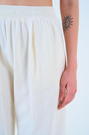 Beli Lastikli Palazo Pantolon - Taş