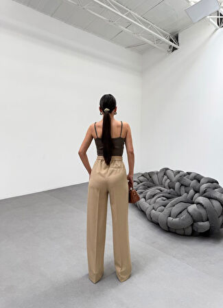 Trio Arka Bel Lasti̇k Detayli Palazzo Pantolon