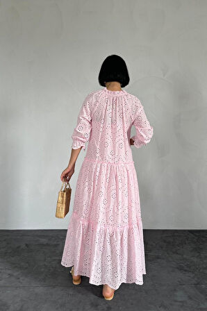 Fuşya Dantelli New Elbise