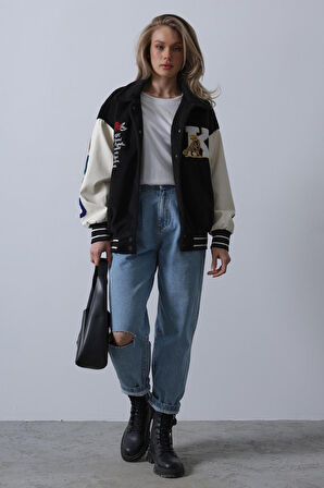 Kaşe Biker Ceket - Siyah