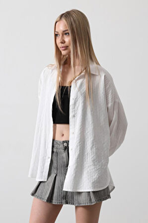 Çizgili Uzun Kol Gömlek - Haki