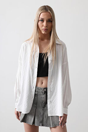 Çizgili Uzun Kol Gömlek - Haki